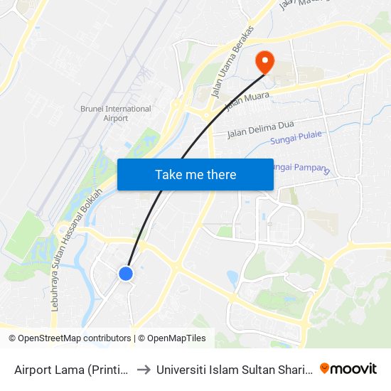 Airport Lama (Printing Department) to Universiti Islam Sultan Sharif Ali; Zon B Car Park map