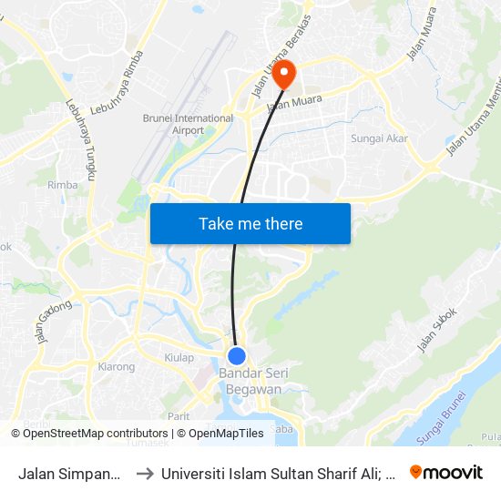 Jalan Simpang (Soas) to Universiti Islam Sultan Sharif Ali; Zon B Car Park map