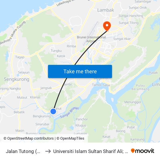 Jalan Tutong (Spg 721) to Universiti Islam Sultan Sharif Ali; Zon B Car Park map