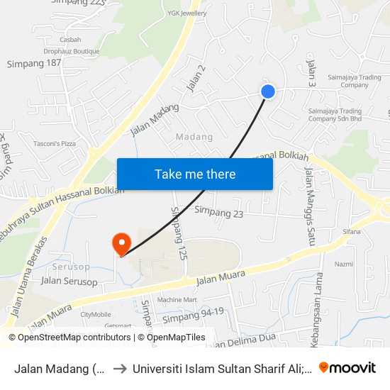 Jalan Madang (Spg 129) to Universiti Islam Sultan Sharif Ali; Zon B Car Park map