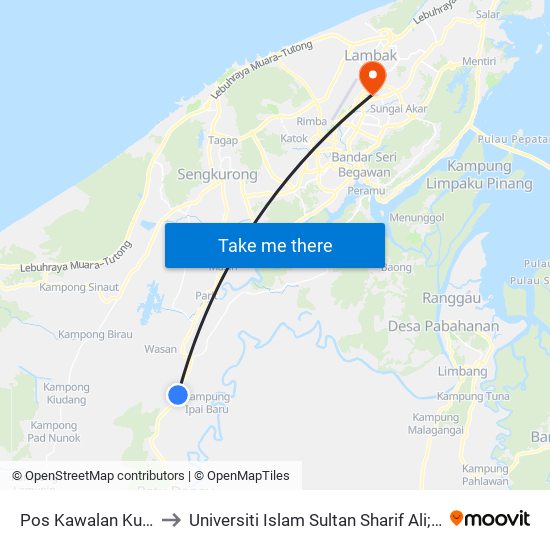 Pos Kawalan Kuala Lurah to Universiti Islam Sultan Sharif Ali; Zon B Car Park map