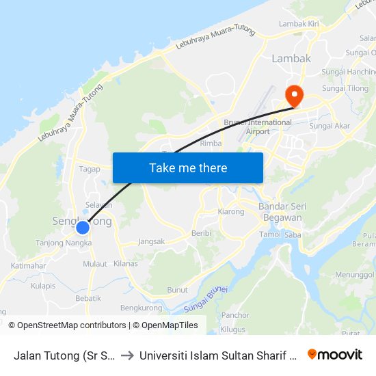 Jalan Tutong (Sr Sengkurong) to Universiti Islam Sultan Sharif Ali; Zon B Car Park map