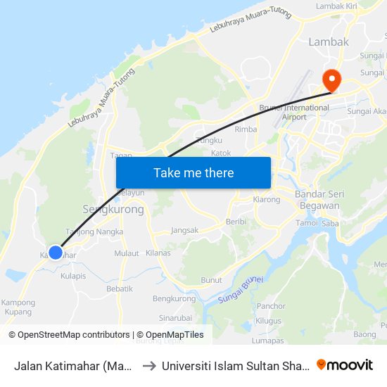 Jalan Katimahar (Masjid Kg Katimahar) to Universiti Islam Sultan Sharif Ali; Zon B Car Park map