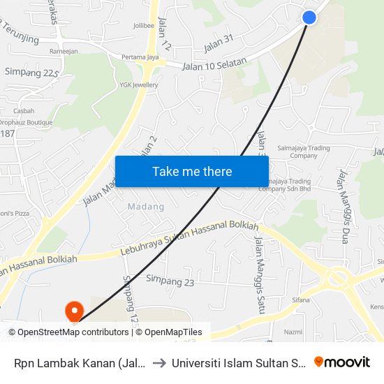 Rpn Lambak Kanan (Jalan 10 Selatan @Jln 31) to Universiti Islam Sultan Sharif Ali; Zon B Car Park map