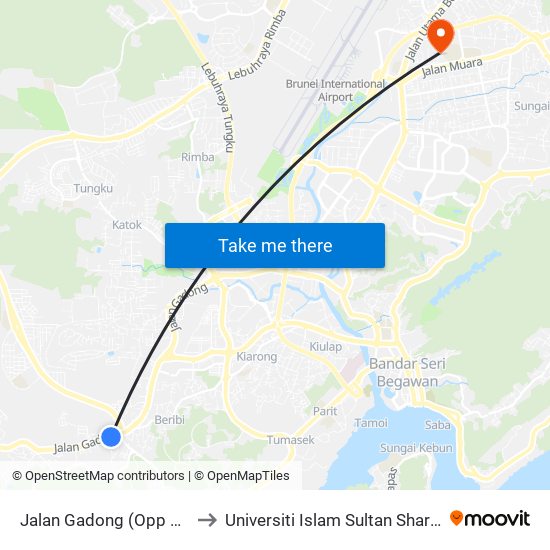 Jalan Gadong (Opp Sunshine School) to Universiti Islam Sultan Sharif Ali; Zon B Car Park map