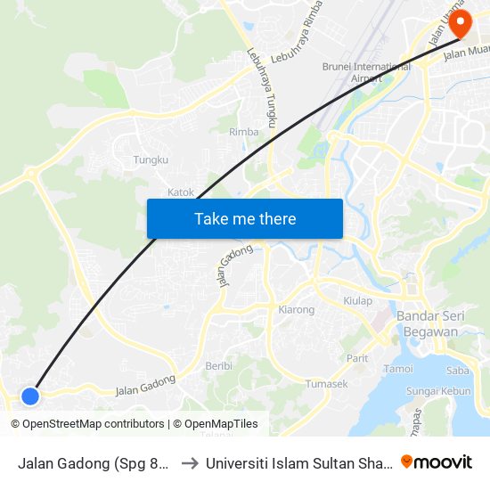 Jalan Gadong (Spg 884/Gerai Jangsak) to Universiti Islam Sultan Sharif Ali; Zon B Car Park map