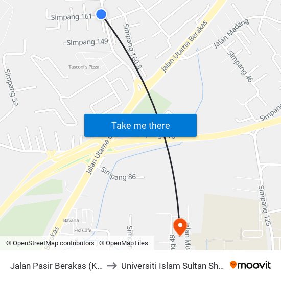 Jalan Pasir Berakas (Kg Lambak Spg 161) to Universiti Islam Sultan Sharif Ali; Zon B Car Park map