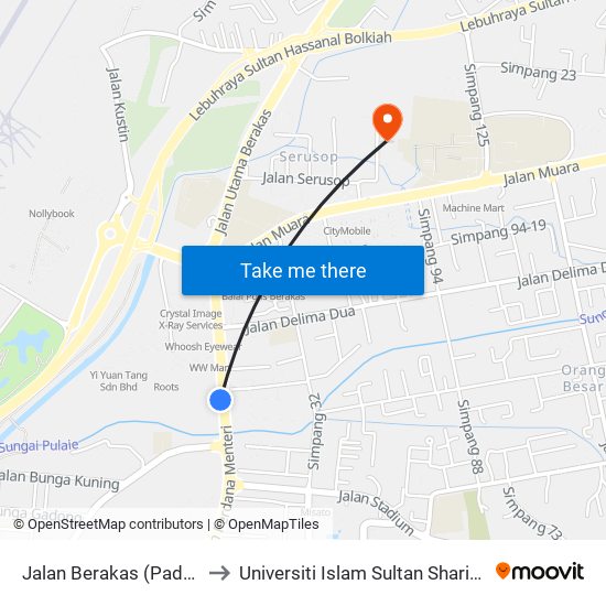 Jalan Berakas (Padang Kebajikan) to Universiti Islam Sultan Sharif Ali; Zon B Car Park map