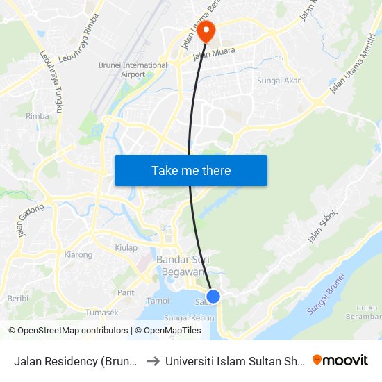 Jalan Residency (Brunei Handicraft Centre) to Universiti Islam Sultan Sharif Ali; Zon B Car Park map