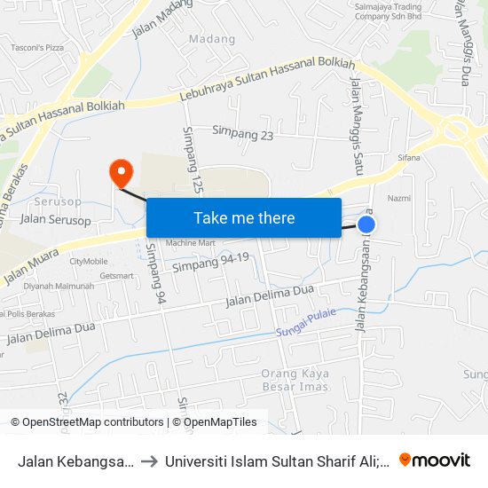 Jalan Kebangsaan Lama to Universiti Islam Sultan Sharif Ali; Zon B Car Park map