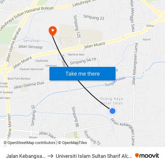 Jalan Kebangsaan Lama to Universiti Islam Sultan Sharif Ali; Zon B Car Park map