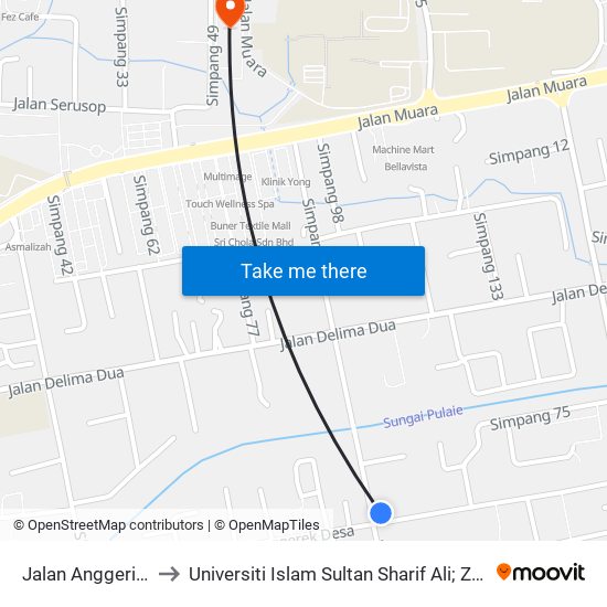 Jalan Anggerik Desa to Universiti Islam Sultan Sharif Ali; Zon B Car Park map