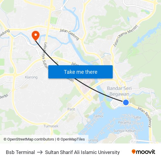 Bsb Terminal to Sultan Sharif Ali Islamic University map