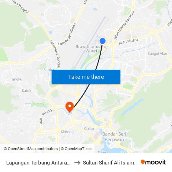 Lapangan Terbang Antarabangsa Brunei to Sultan Sharif Ali Islamic University map