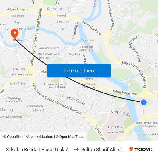 Sekolah Rendah Pusar Ulak / St Andrew's School to Sultan Sharif Ali Islamic University map