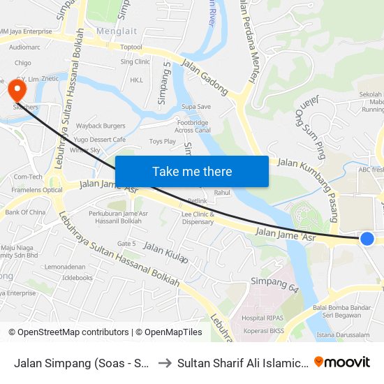 Jalan Simpang (Soas - St Andrew'S) to Sultan Sharif Ali Islamic University map