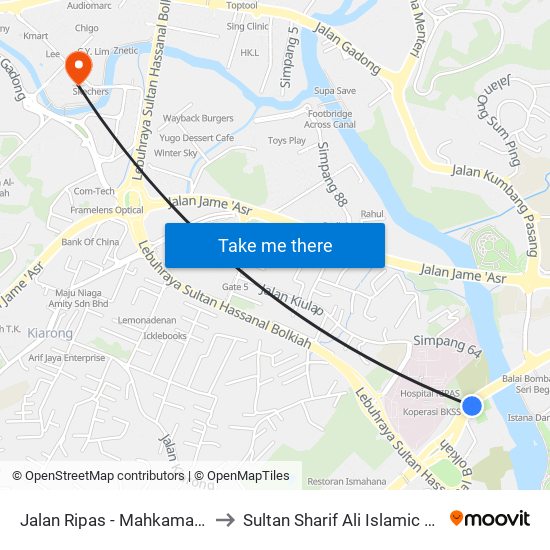 Jalan Ripas - Mahkamah (Court) to Sultan Sharif Ali Islamic University map