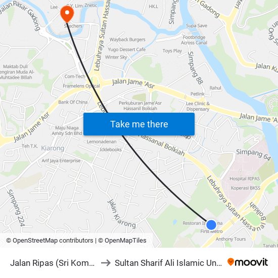 Jalan Ripas (Sri Kompleks) to Sultan Sharif Ali Islamic University map