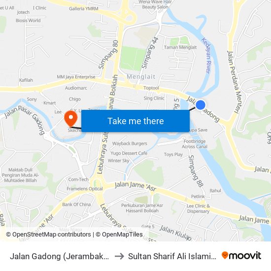 Jalan Gadong (Jerambak/1 Riverside) to Sultan Sharif Ali Islamic University map
