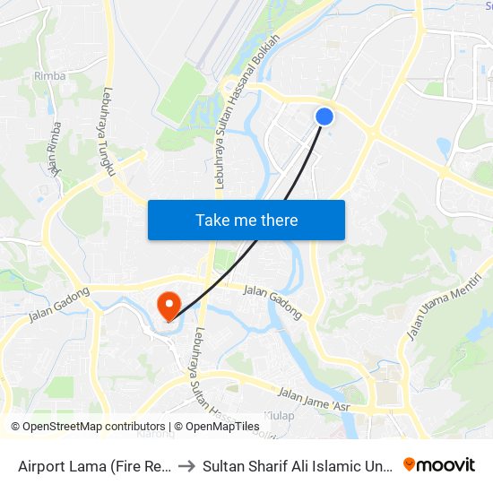 Airport Lama (Fire Rescue) to Sultan Sharif Ali Islamic University map