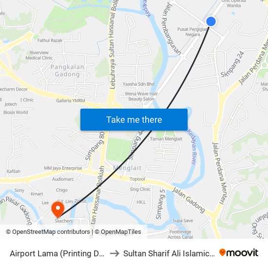 Airport Lama (Printing Department) to Sultan Sharif Ali Islamic University map