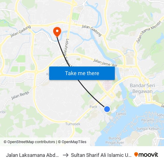 Jalan Laksamana Abdul Razak to Sultan Sharif Ali Islamic University map