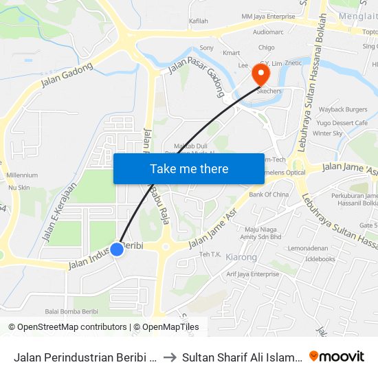 Jalan Perindustrian Beribi (Sumbangsih) to Sultan Sharif Ali Islamic University map