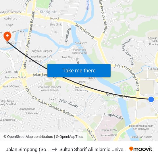 Jalan Simpang (Soas) to Sultan Sharif Ali Islamic University map