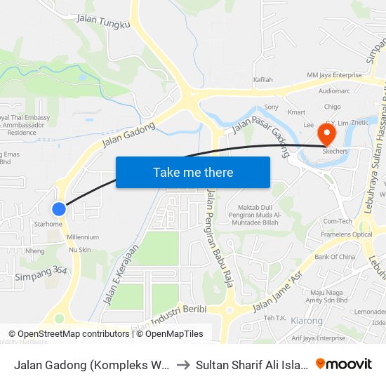 Jalan Gadong (Kompleks Warisan Mata-Mata) to Sultan Sharif Ali Islamic University map