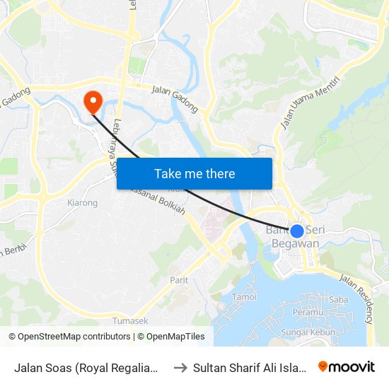 Jalan Soas (Royal Regalia@History Centre)) to Sultan Sharif Ali Islamic University map