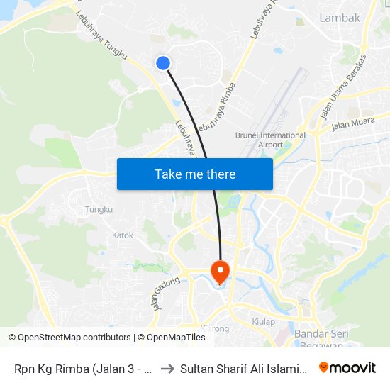 Rpn Kg Rimba (Jalan 3 - Sr Rimba 2) to Sultan Sharif Ali Islamic University map