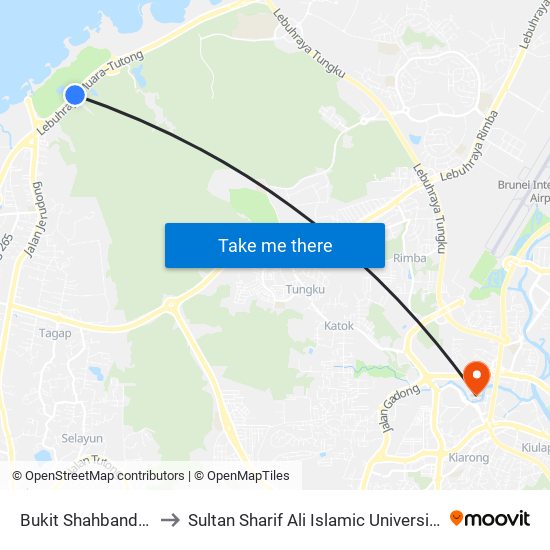 Bukit Shahbandar to Sultan Sharif Ali Islamic University map