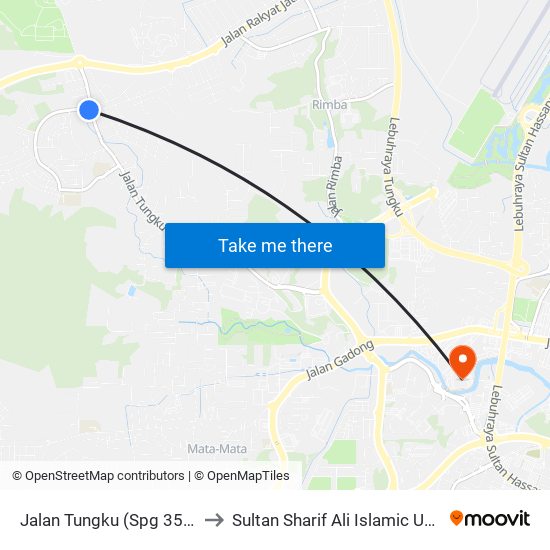 Jalan Tungku (Spg 355/367) to Sultan Sharif Ali Islamic University map