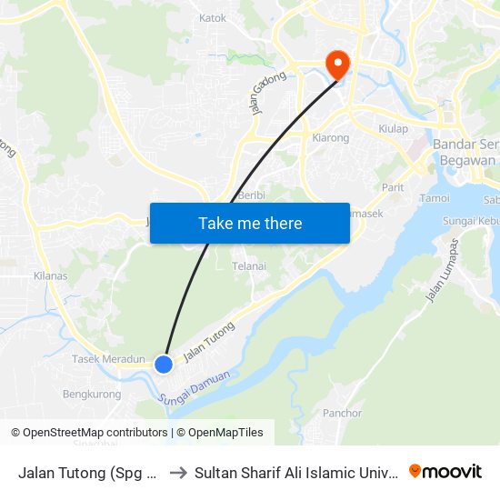Jalan Tutong (Spg 721) to Sultan Sharif Ali Islamic University map