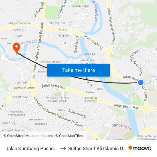 Jalan Kumbang Pasang (Stpri) to Sultan Sharif Ali Islamic University map