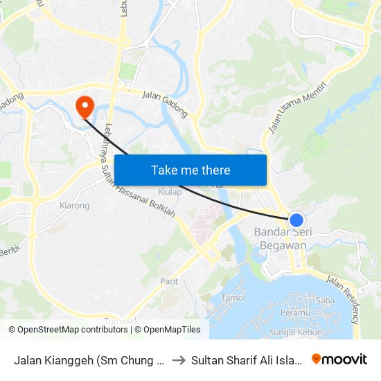 Jalan Kianggeh (Sm Chung Hwa/Pusat Belia) to Sultan Sharif Ali Islamic University map