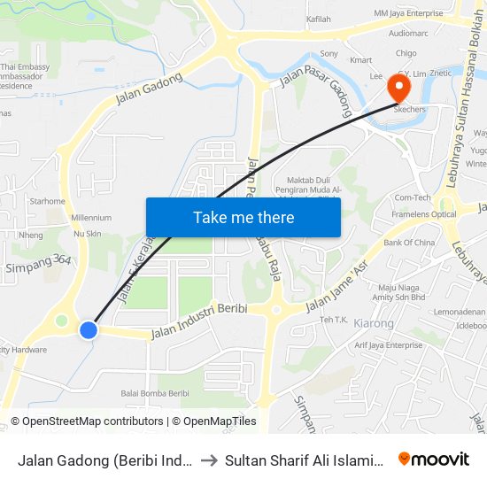Jalan Gadong (Beribi Industry/Bina) to Sultan Sharif Ali Islamic University map