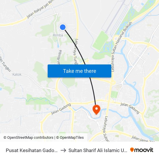 Pusat Kesihatan Gadong (Ipa) to Sultan Sharif Ali Islamic University map