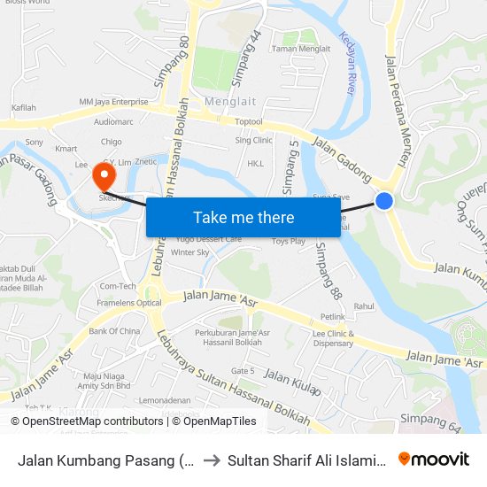 Jalan Kumbang Pasang (1 Riverside) to Sultan Sharif Ali Islamic University map