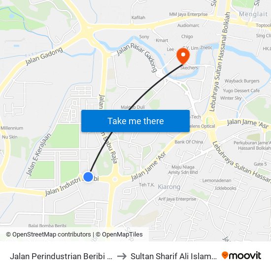 Jalan Perindustrian Beribi (Sumbangsih) to Sultan Sharif Ali Islamic University map