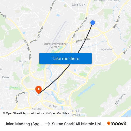 Jalan Madang (Spg 129) to Sultan Sharif Ali Islamic University map