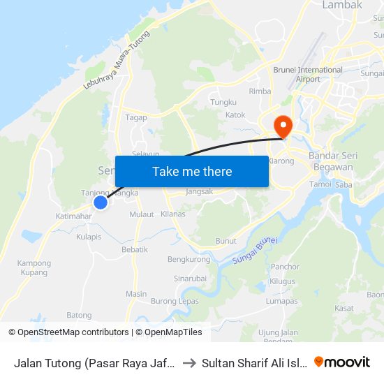 Jalan Tutong (Pasar Raya Jafariah / Near Spg 1737) to Sultan Sharif Ali Islamic University map