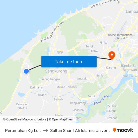 Perumahan Kg Lugu to Sultan Sharif Ali Islamic University map