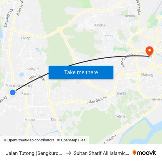 Jalan Tutong (Sengkurong Library) to Sultan Sharif Ali Islamic University map