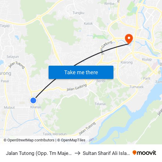 Jalan Tutong (Opp. Tm Majeed/Near Spg 1113) to Sultan Sharif Ali Islamic University map