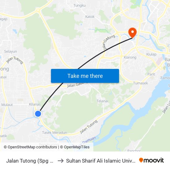 Jalan Tutong (Spg 995) to Sultan Sharif Ali Islamic University map