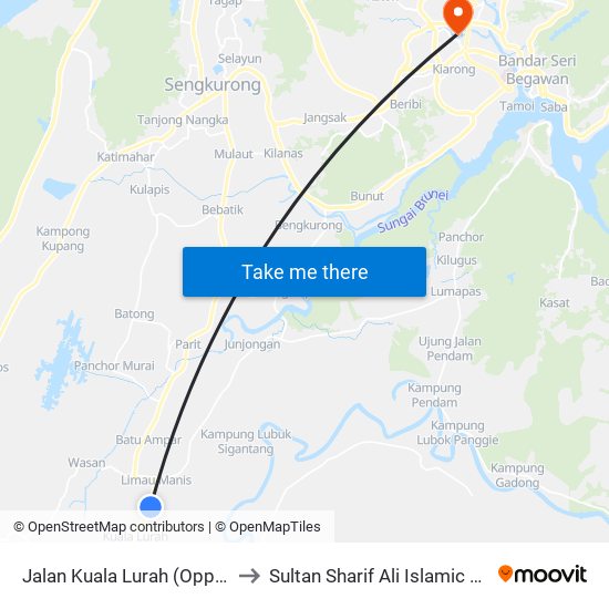 Jalan Kuala Lurah (Opp. Spg 96) to Sultan Sharif Ali Islamic University map