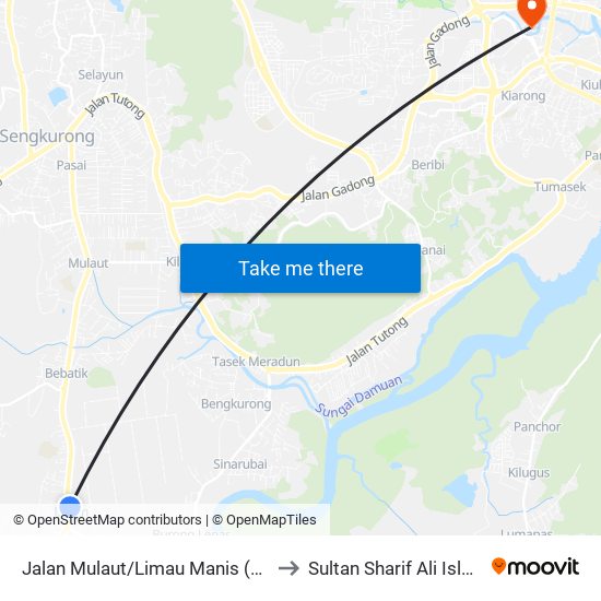 Jalan Mulaut/Limau Manis (S. Ugama Kg Masin) to Sultan Sharif Ali Islamic University map