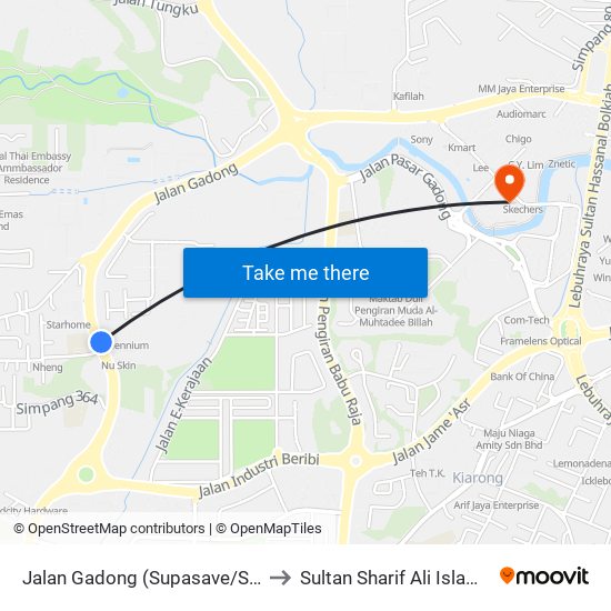 Jalan Gadong (Supasave/Scout's Building) to Sultan Sharif Ali Islamic University map