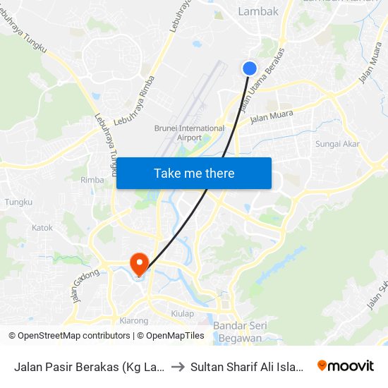 Jalan Pasir Berakas (Kg Lambak Spg 161) to Sultan Sharif Ali Islamic University map